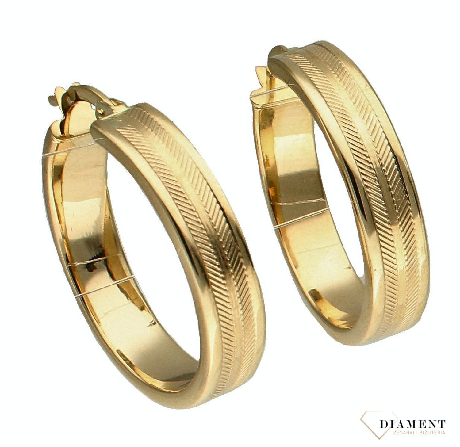 Złote kolczyki damskie 375 kółka z ozdobnym grawerowaniem KL 7104 375.jpg